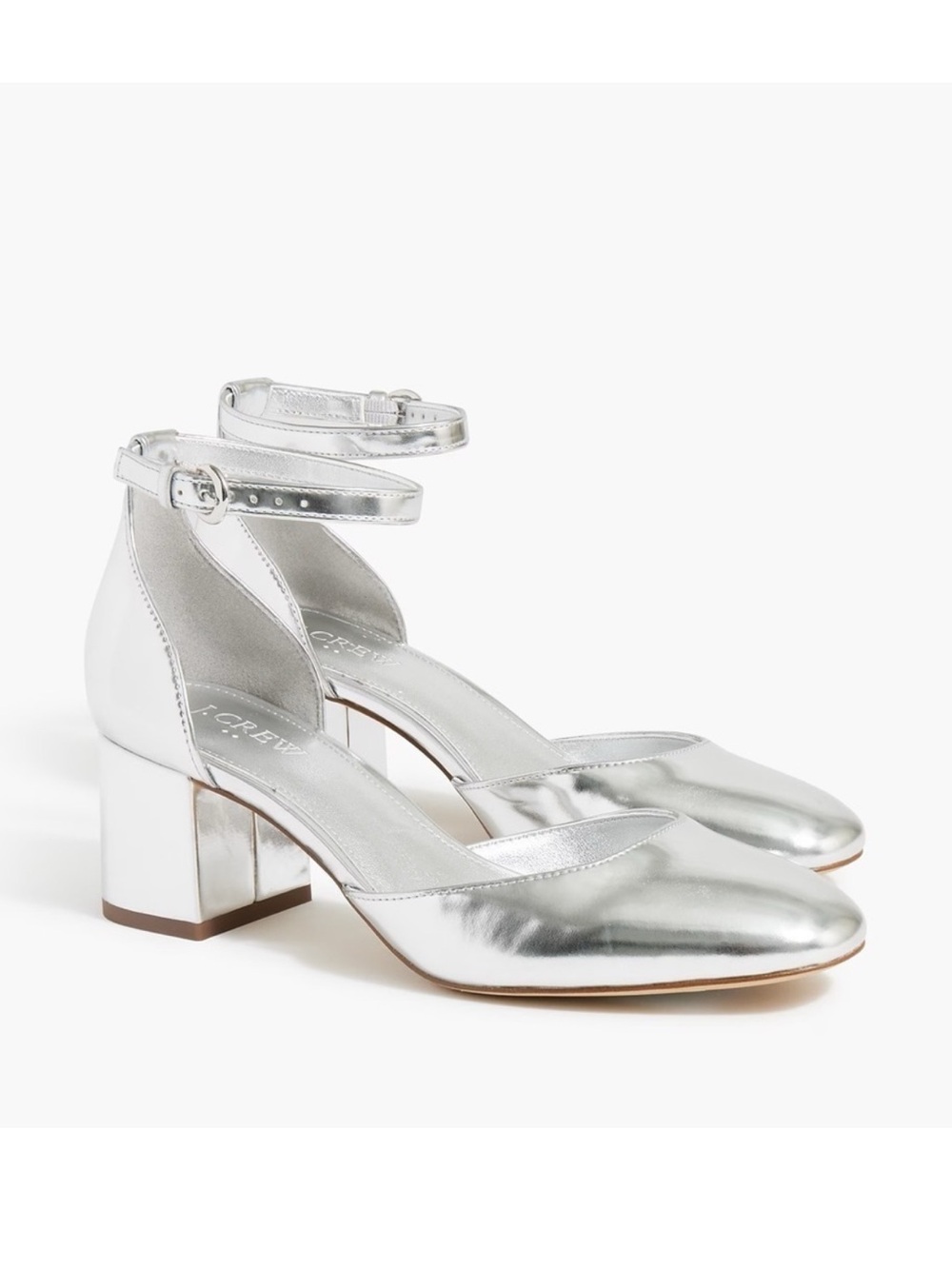 NEW J Crew Silver Ankle Strap Heels Size 8.5